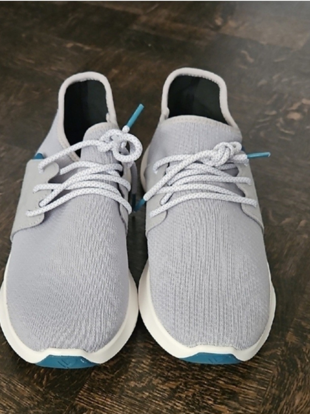 Vessi Women's Knit Lace-Up Sneakers - Light Gray with Blue Accents